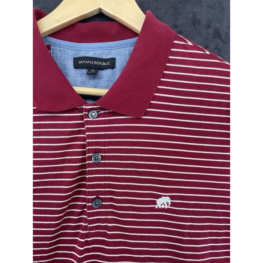 Banana Republic Polo Shirt Mens XL Golf Casual Knit Red Striped Short Sleeve